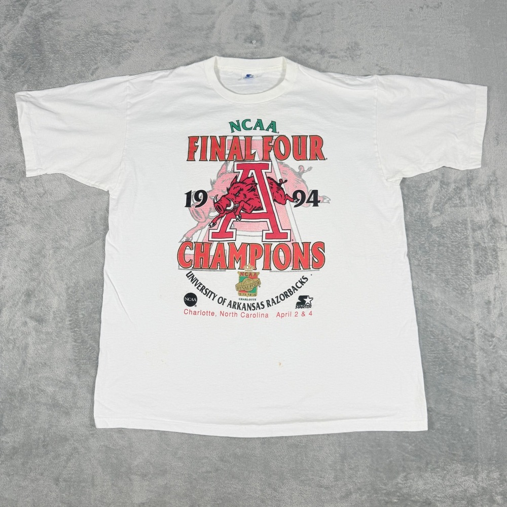 Starter Mens XL Arkansas Razorbacks 1994 NCAA Final Four Champions White T-Shirt